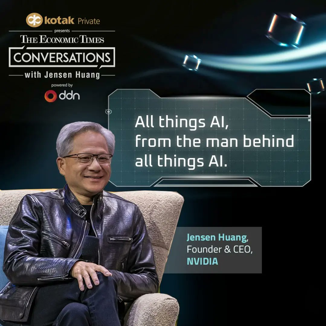 Introducing The Economic Times Conversations with Jensen Huang. Stay tuned for an engaging and in-depth discussion about the future of Al on 25 October in Mumbai with the visionary Founder and CEO of NVIDIA.

#AlIThingsAl

<a href="/Kotak_pvt/">Kotak Private</a> @DDNStorage