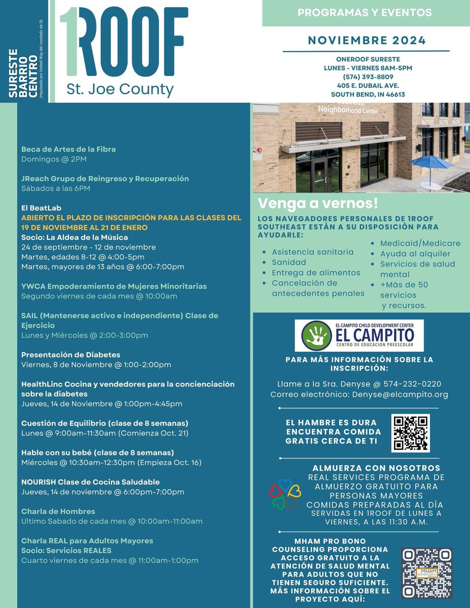 Did you know the OneRoof Southeast - Southeast Neighborhood Center is powered by the United Way of St. Joseph County? Your donations and support make this vital work possible. Check out what's happening at OneRoof this November!

UWSJC.ORG