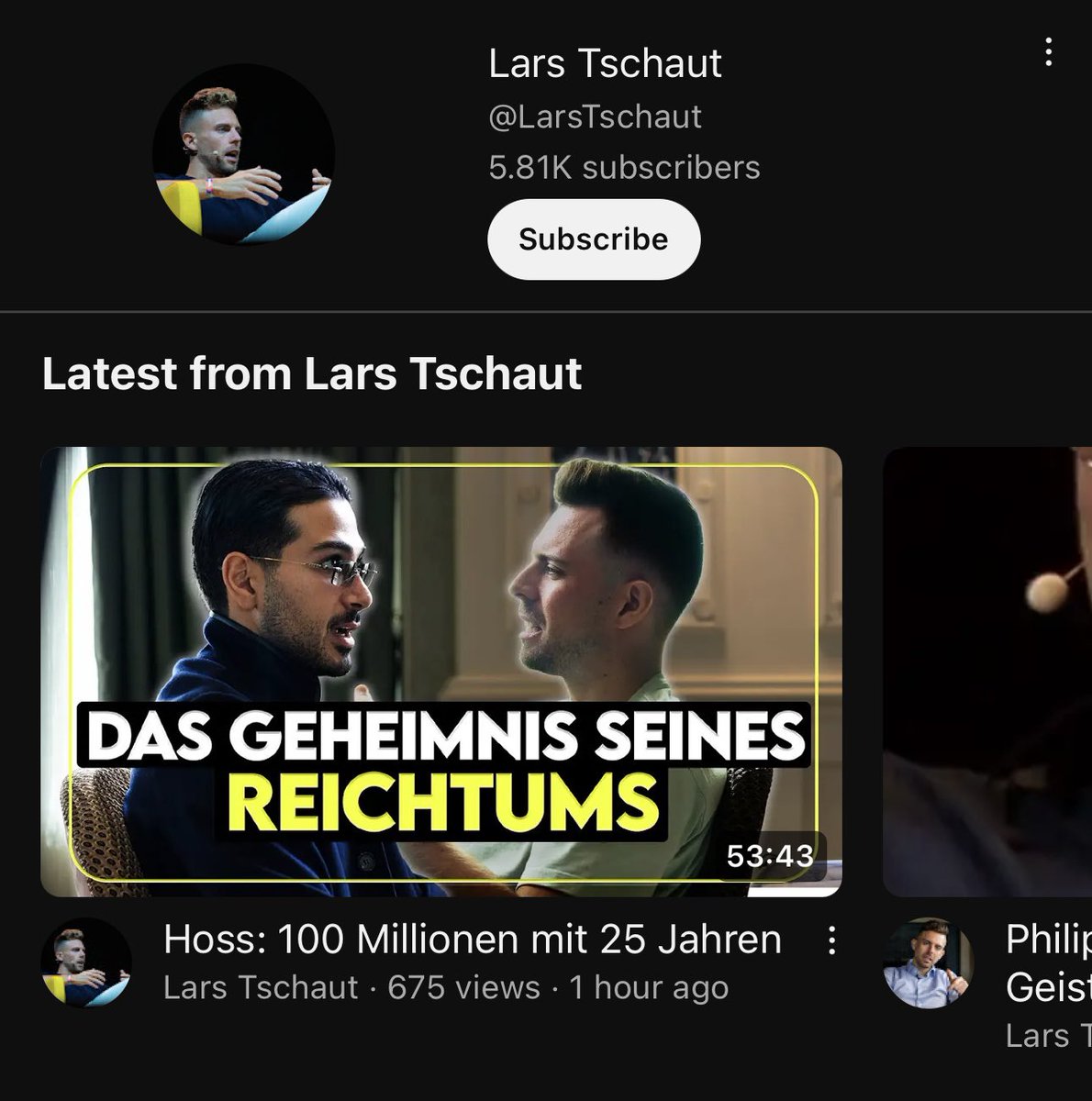 Ein unglaublich spannendes, facettenreiches und sehr privates Interview ist so eben mit Lars Tschaut online gegangen.

Sein Kanal ist sehr klein aber er seine Qualität &amp; Professionalität ist outstanding!

Schaut es euch an, falls ihr Zeit habt.

MUST SEE 👇🏻