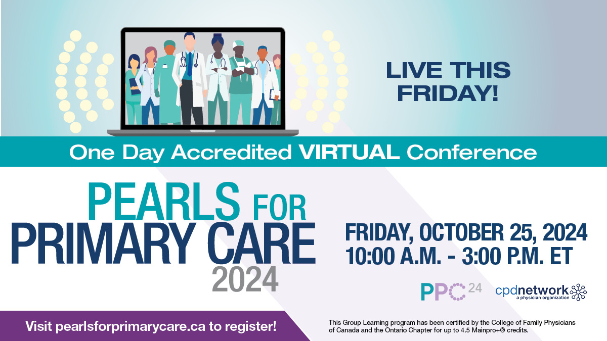 PPCconference's tweet image. This Friday, #PearlsforPrimaryCare is live! Don't miss expert talks on diabetes, ADHD, insomnia, MASH, and more. Get the latest updates and practical tips to enhance your patient care. Register now: pearlsforprimarycare.ca #PPC24
