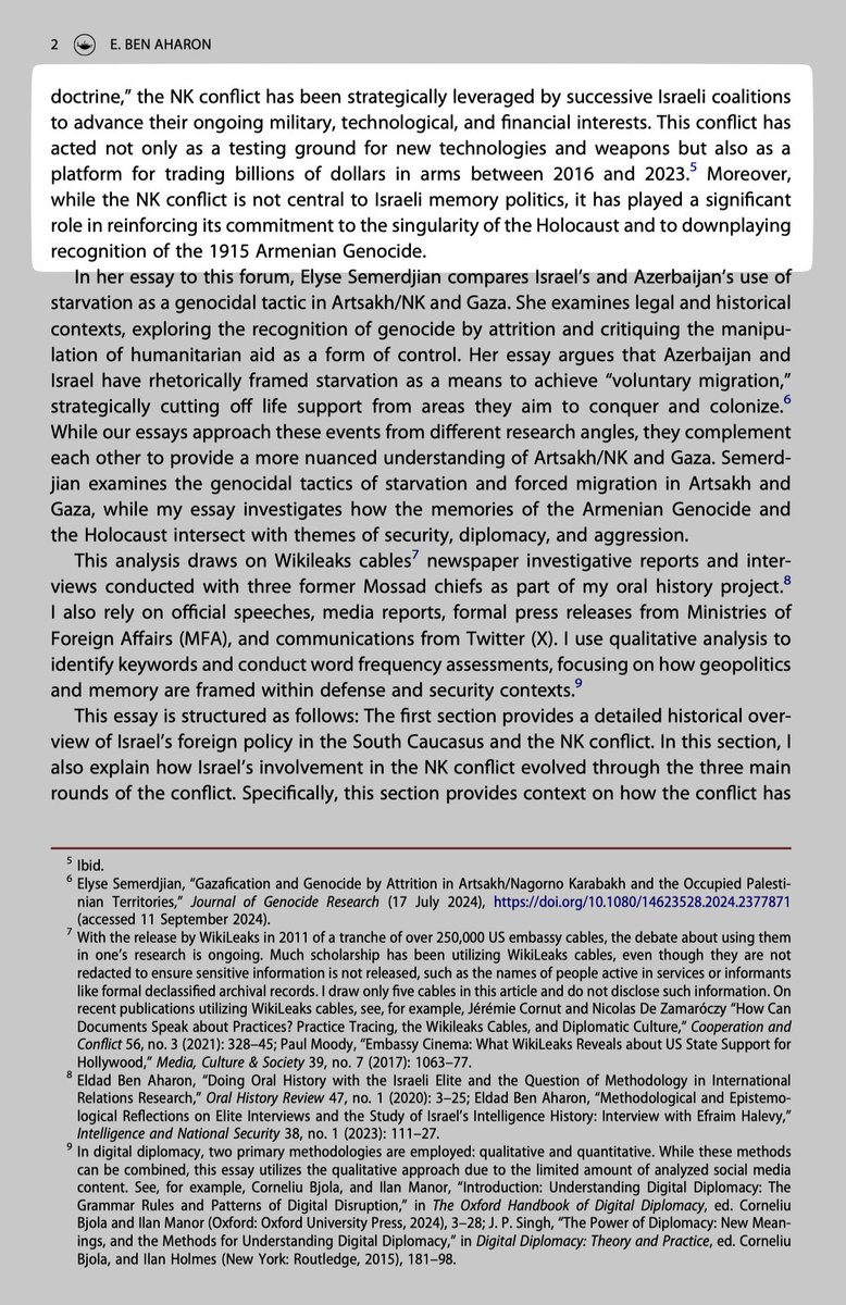 New article on Israeli support of Azerbaijan in the conflict over Nagorno-Karabakh. Reasons of state, technological testing ground, naked financial interests, and the effort to maintain the uniqueness of the Holocaust. And not necessarily in that order. tandfonline.com/doi/full/10.10…