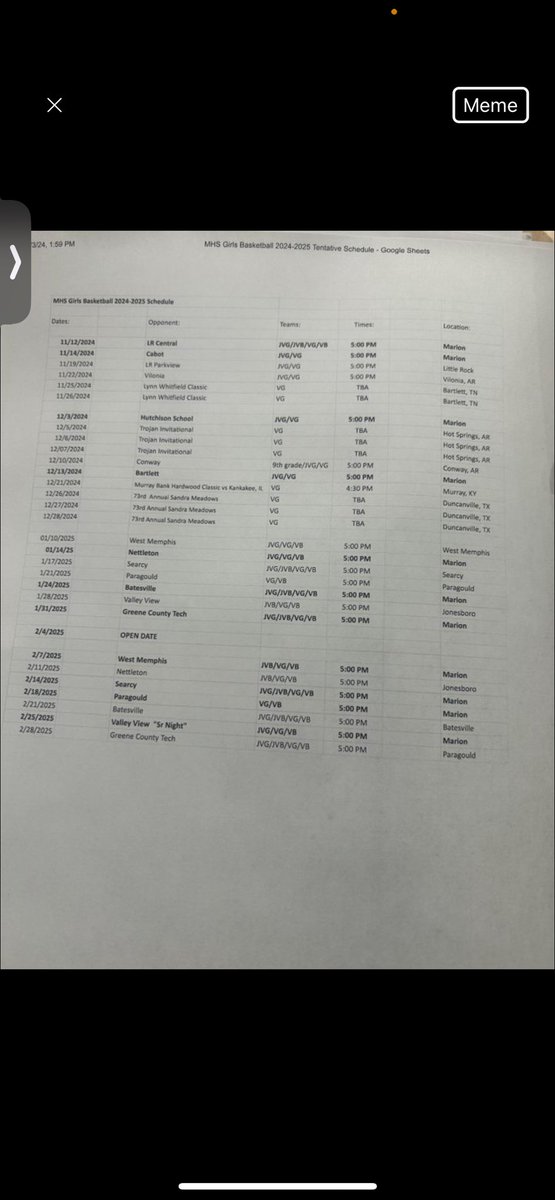 2024/2025 Basketball Schedule Marion HIgh School