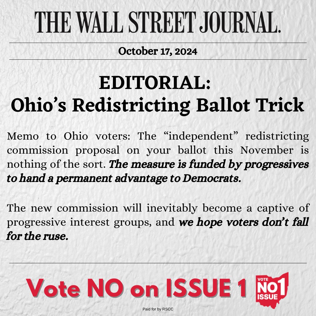 OHRSCC's tweet photo. 📰 The @WSJ has it right: Issue 1 is a BAD DEAL for Ohio. #VoteNoOnIssue1 https://t.co/F5RZx6nF28 https://t.co/ex0cEaWXzj