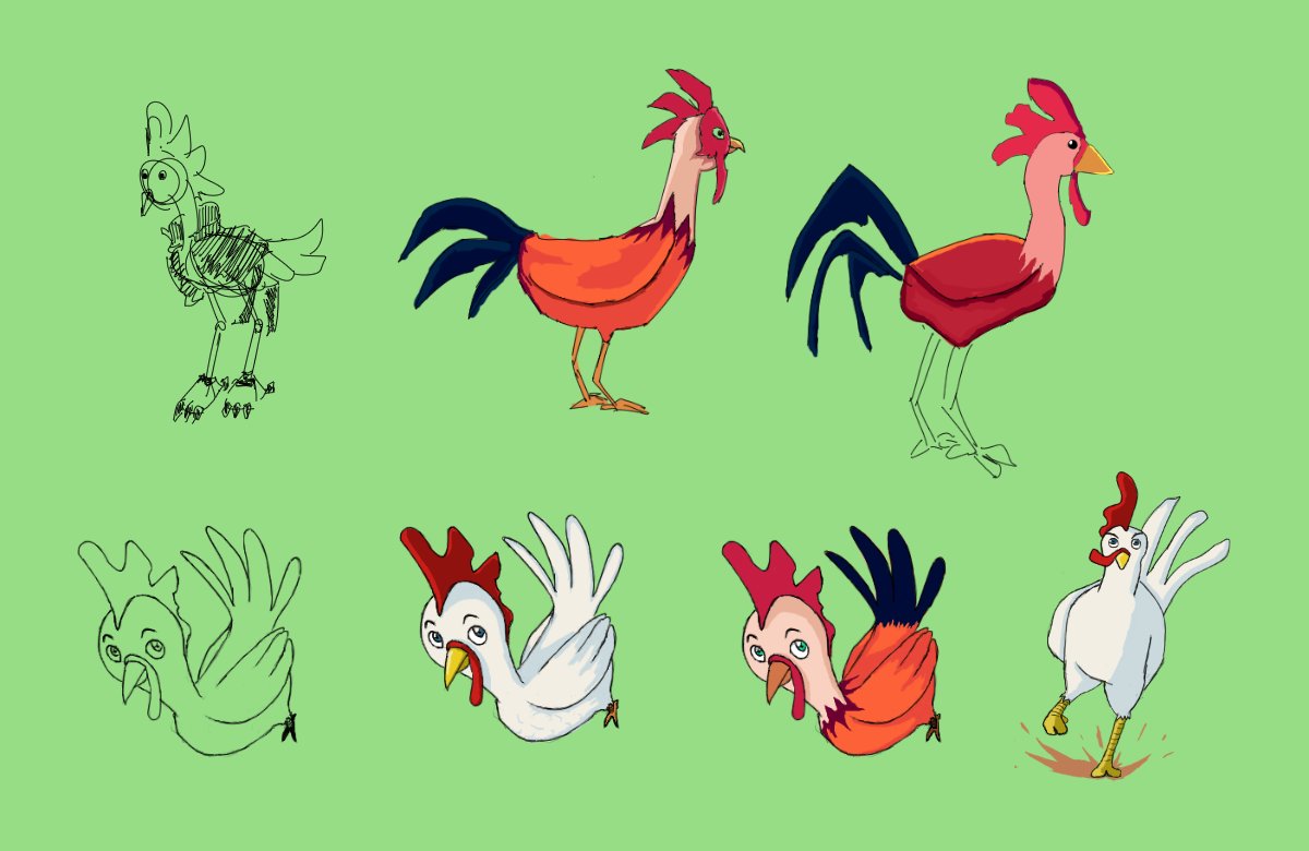 Hey! here are some Chicken concept art I made a while back, I tried different colors but I wanted to be white so is more visible, what do you think about the other colors?
#IndieDevs #conceptart 
store.steampowered.com/app/2866220/Ch…