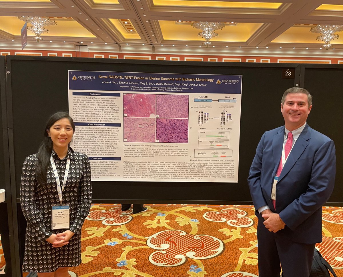 Annie A. Wu, MD, PhD (@annieawu) on Twitter photo Proud to represent @JHUpath at CAP24 poster session this AM with an interesting uterine sarcoma case with a novel molecular finding. Thanks to my Soft Tissue pathology mentor <a href="/JMcMahonG/">John Gross, MD</a> #CAP24 #PathTwitter Proud to represent @JHUpath at CAP24 poster session this AM with an interesting uterine sarcoma case with a novel molecular finding. Thanks to my Soft Tissue pathology mentor <a href="/JMcMahonG/">John Gross, MD</a> #CAP24 #PathTwitter