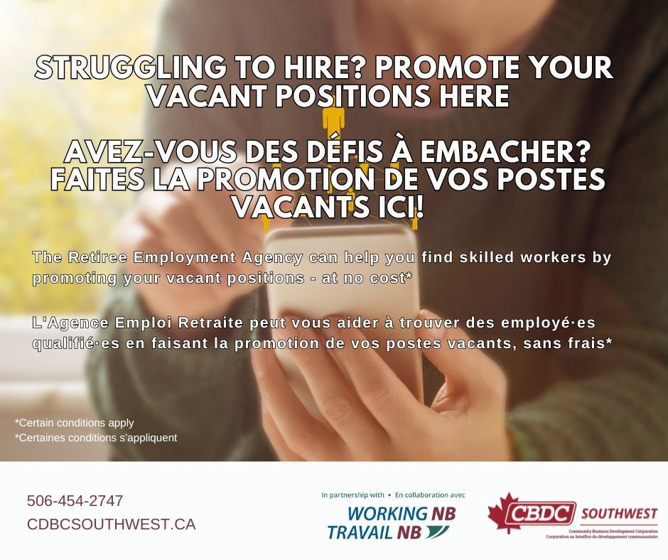 Plus de 150 retraité·es qualifié·es prêts à enrichir votre équipe avec leur expertise et perspectives nouvelles. Contactez-nous !

📧 honeylee.beaulieu@cbdc.ca
📞 506-454-2747

#OromoctoNB #WoodstockNB #FrederictonNB #DiversitéEtInclusion #Recrutement