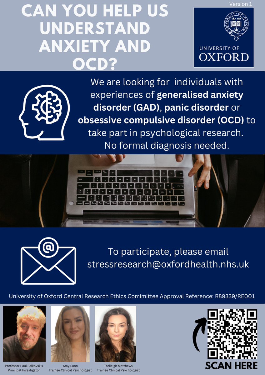 Stress Research (@stressresearch_) on Twitter photo Can you help us understand OCD and Anxiety?
We are working with <a href="/AnxietyUK/">Anxiety UK</a> to better understand the role of life experiences in anxiety and OCD. We hope this research will then support the development of psychological treatments.
#OCDWeek #anxiety
anxietyuk.org.uk/anxiety-resear… Can you help us understand OCD and Anxiety?
We are working with <a href="/AnxietyUK/">Anxiety UK</a> to better understand the role of life experiences in anxiety and OCD. We hope this research will then support the development of psychological treatments.
#OCDWeek #anxiety
anxietyuk.org.uk/anxiety-resear…