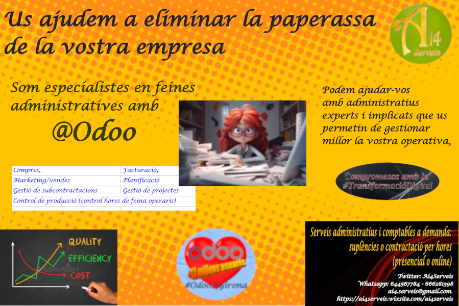 Ai4Serveis's tweet photo. La burocràcia és el pitjor enemic de l'eficiència.
Per això vàrem crear #OdooAGirona on ajudem empreses i clients a automatitzar la comptabilitat i feines administratives optimitzant procediments amb #inteligenciaarificial i #OCR
#SolucionsAi4 #CompromisDeServei https://t.co/Jg42fkeqlK