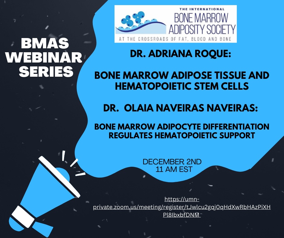 Save the date! The next <a href="/BMA_Society/">BMAS</a> #Webinar will be held Dec. 2 at 11am EST, featuring talks on #BMAT and #Hematopoeisis by Olaia Navieras (<a href="/GrNave/">Olaia Naveiras</a>) from <a href="/UNIL/">Université de Lausanne</a>/<a href="/CHUVLausanne/">CHUV / Centre hospitalier universitaire vaudois</a> and Adriana Roque from <a href="/UnivdeCoimbra/">Universidade de Coimbra</a>.  Don miss it!