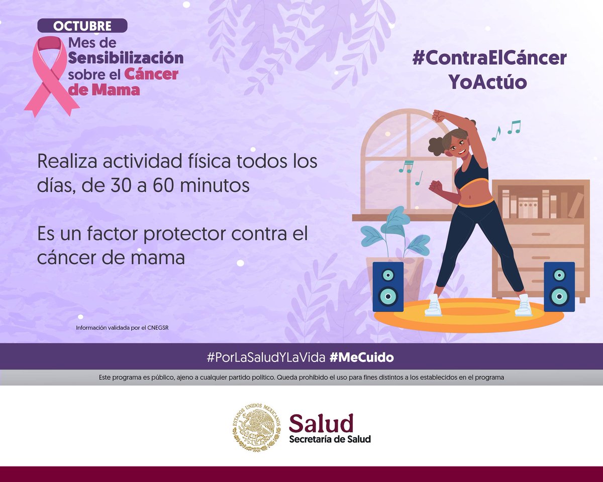 SSaludGro's tweet image. Octubre I Mes de la Sensibilización sobre el #CáncerDeMama 🩺

¡Comienza a moverte hoy mismo y protege tu salud! 🤸⛹️‍♀️🏃‍♀️

La actividad física  también puede ayudar a reducir el riesgo de cáncer de mama.

#Observo  #Toco  #Siento  👁️✋👐

#ContraElCáncerDeMamaYoActúo