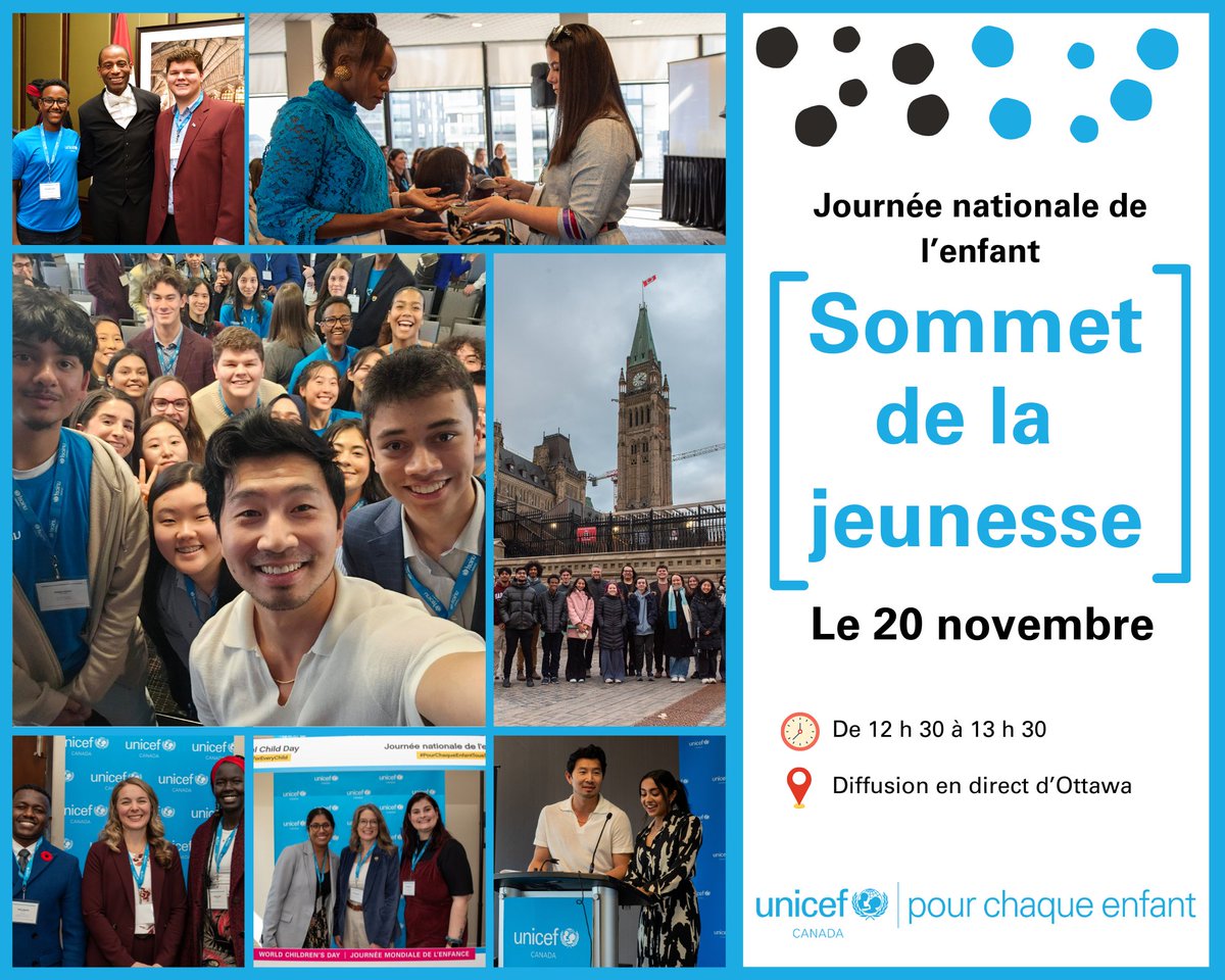 UNICEFCanada_FR's tweet photo. 🗓️Notez la date!
Ne manquez pas le Sommet de la jeunesse d’@unicefcanada le 20 novembre✨! 
Des jeunes s’exprimeront sur l’#éducation, les #soinsdesanté, le #racisme et la #santémentale. #Journéenationaledelenfant #PourChaqueEnfantTousSesDroits. Soyez-y : https://t.co/4KXE1uE15w https://t.co/Xmh48Otypn