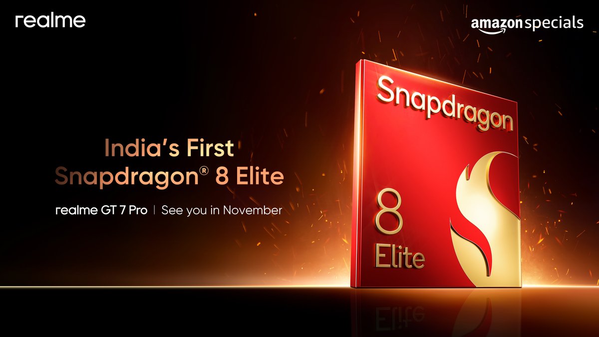 realmeIndia's tweet photo. Power that sets new benchmarks! 🚀

Introducing India's first Snapdragon® 8 Elite in the upcoming #realmeGT7Pro. Brace yourselves for a next-gen experience, launching this November on @amazonIN.🔥

#GT7ProFirst8EliteFlagship #DarkHorseofAI #ExploreTheUnexplored #amazonIndia https://t.co/7JYa8VLuSP
