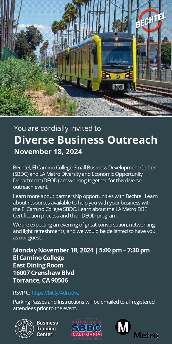 bzonesoftware's tweet photo. Consider this your Monday lunchtime reminder to register for this #diverse business event in Torrence, CA, on Mon., Nov. 18. Learn how your business can partner with Bechtel Corporation and more. 
Click this link to RSVP: https://t.co/VEl8E8sG7L.
#DBE #MBE #business #Diversity https://t.co/MBwIOoaFS9