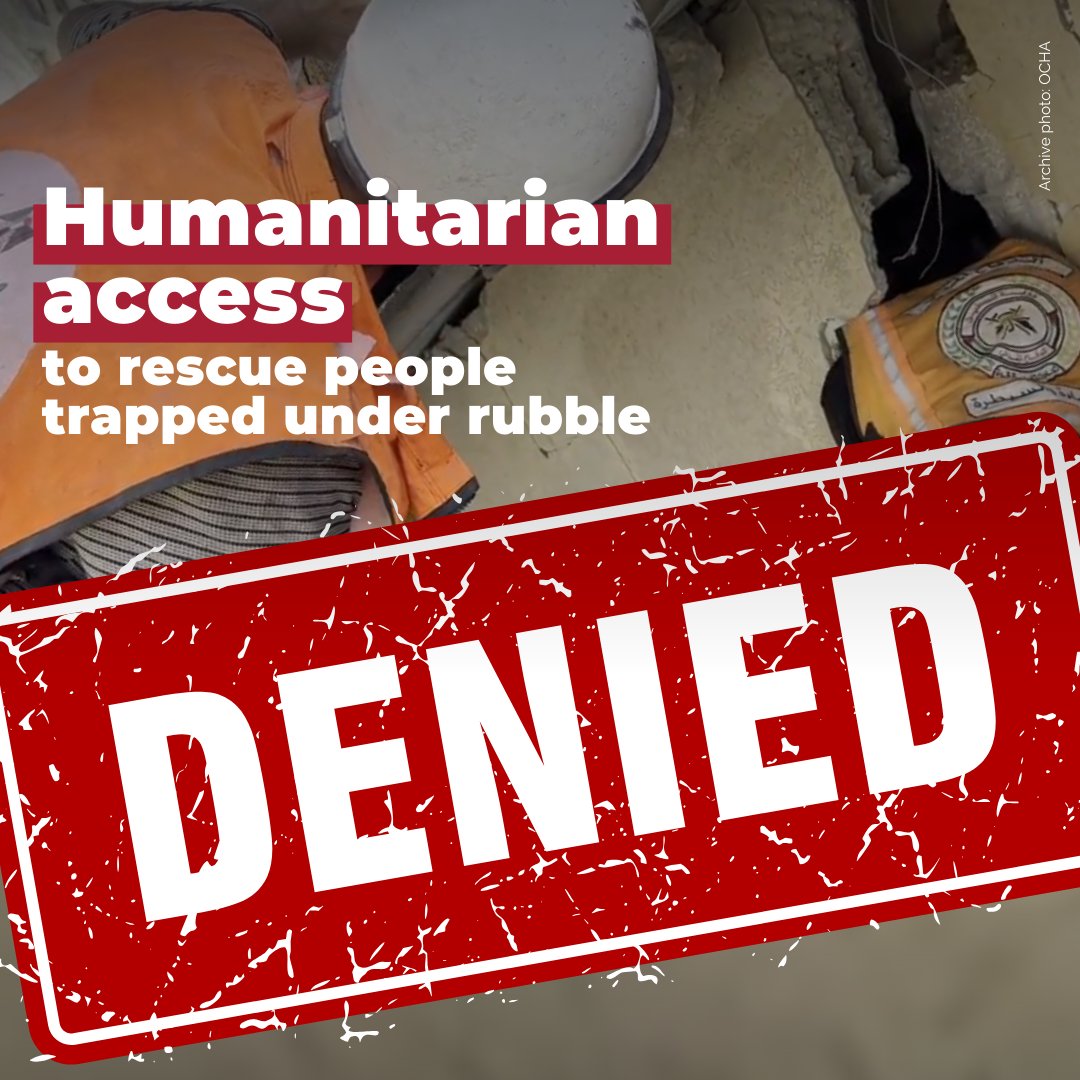 Today - for the 4th consecutive day - our urgent request to access the Falouja area of Jabalya, North #Gaza, to help those trapped under the rubble, was denied by Israeli authorities.

We reiterate: these delays are likely costing lives.

#AccessDenied