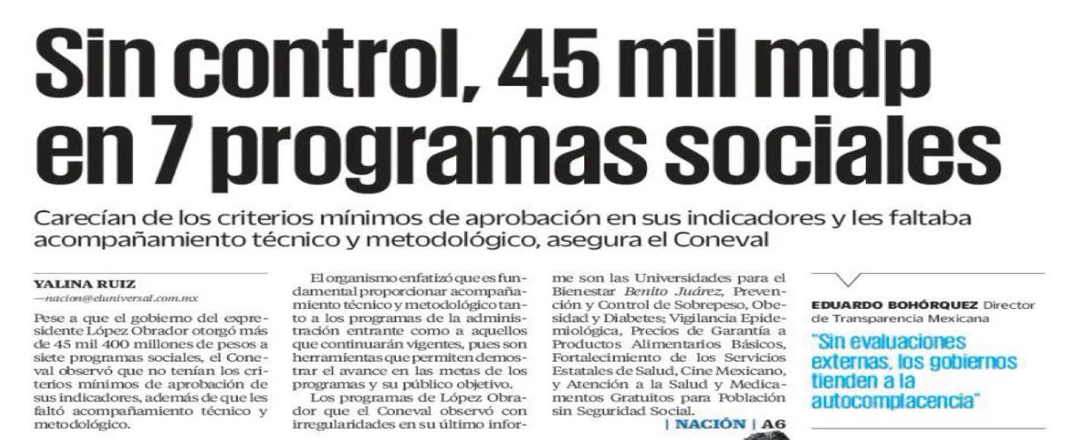 AnaLiliaHerrera's tweet photo. Sin evaluaciones externas, los gobiernos tienden a la autocomplacencia: El @coneval observó que 45 mil mdp en 7 programas sociales carecían de los criterios de aprobación en sus indicadores y les falta acompañamiento técnico y metodológico. 

https://t.co/mz8SBQOI0f https://t.co/LTVfCwMBts