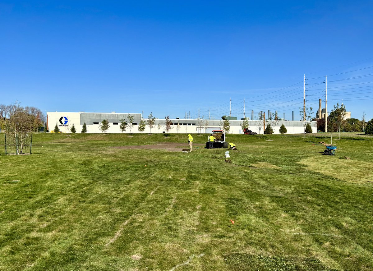 MNSodCo's tweet image. An MSC crew seeded and sodded areas at a large commercial job last week. With the warm weather over the weekend and the rain predicted for tomorrow it should have plenty of time to take hold before colder temperatures creep in. #goodtiming #commercialsod #sodinstallation