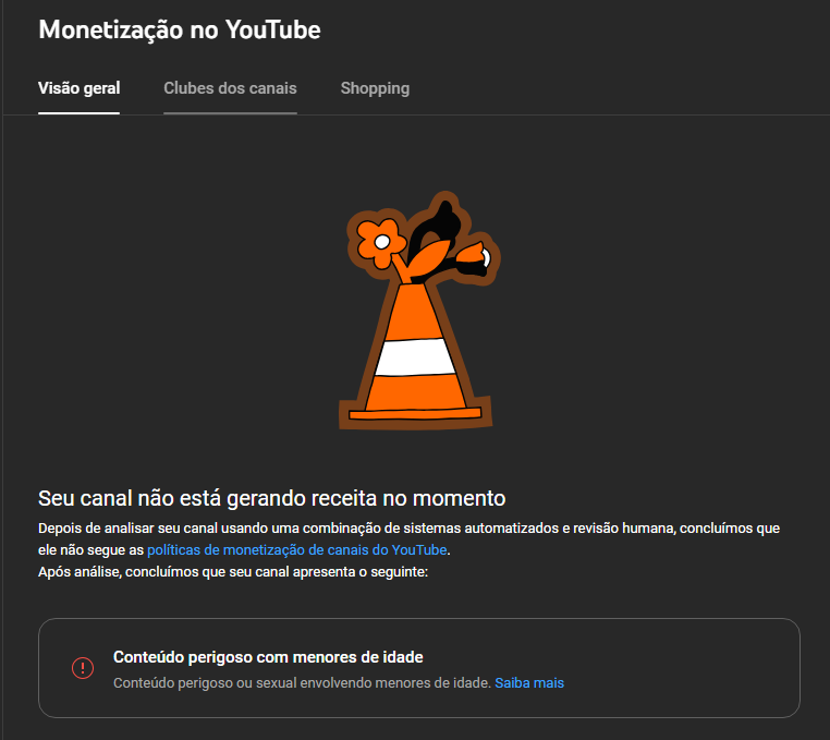 Koow (@koowplay) on Twitter photo Olá <a href="/YouTubeBrasil/">YouTube Brasil</a> <a href="/TeamYouTube/">TeamYouTube</a> poderiam me ajudar? Tive a monetização do meu canal desativada por "Conteúdo perigoso ou sexual envolvendo menores de idade". Estou ha 7 anos na plataforma e sempre segui as diretrizes da risca e isso não faz sentido.
<a href="/YTCreators/">YouTube Creators</a> <a href="/YTCriadores/">YouTube Criadores</a> Olá <a href="/YouTubeBrasil/">YouTube Brasil</a> <a href="/TeamYouTube/">TeamYouTube</a> poderiam me ajudar? Tive a monetização do meu canal desativada por "Conteúdo perigoso ou sexual envolvendo menores de idade". Estou ha 7 anos na plataforma e sempre segui as diretrizes da risca e isso não faz sentido.
<a href="/YTCreators/">YouTube Creators</a> <a href="/YTCriadores/">YouTube Criadores</a>