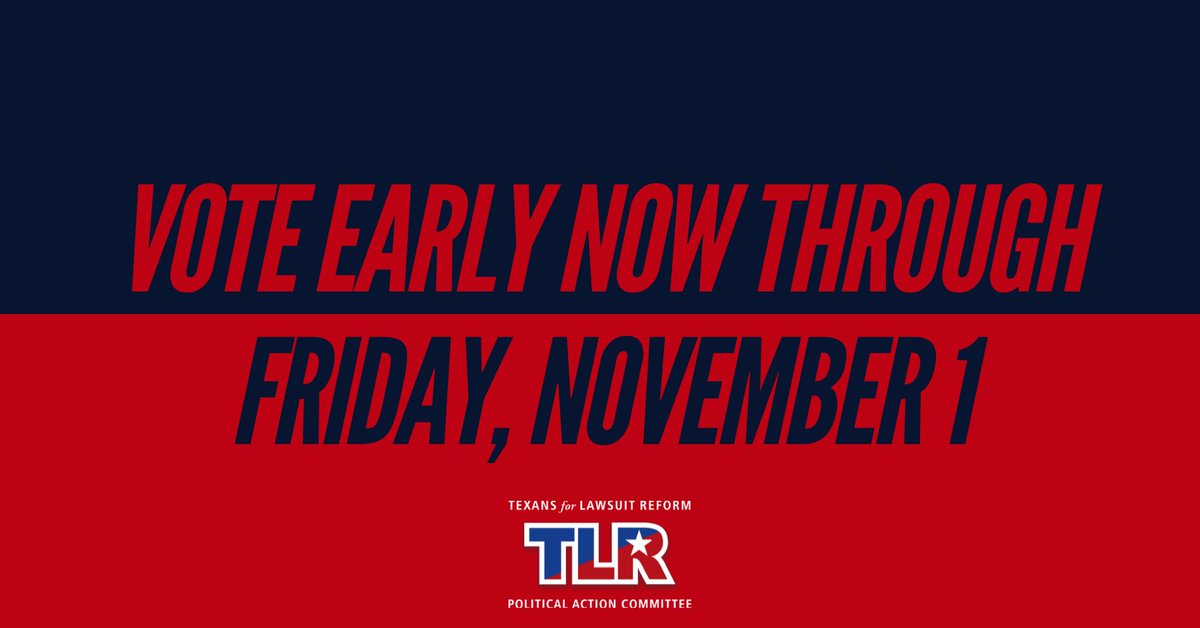 TLRPAC's tweet image. Early voting is open now through Friday, November 1. Before you head to the polls, don’t forget to check out TLRPAC’s 2024 General Election endorsed candidates: bit.ly/3U2au3E
#txlege #txcourts #txjudges