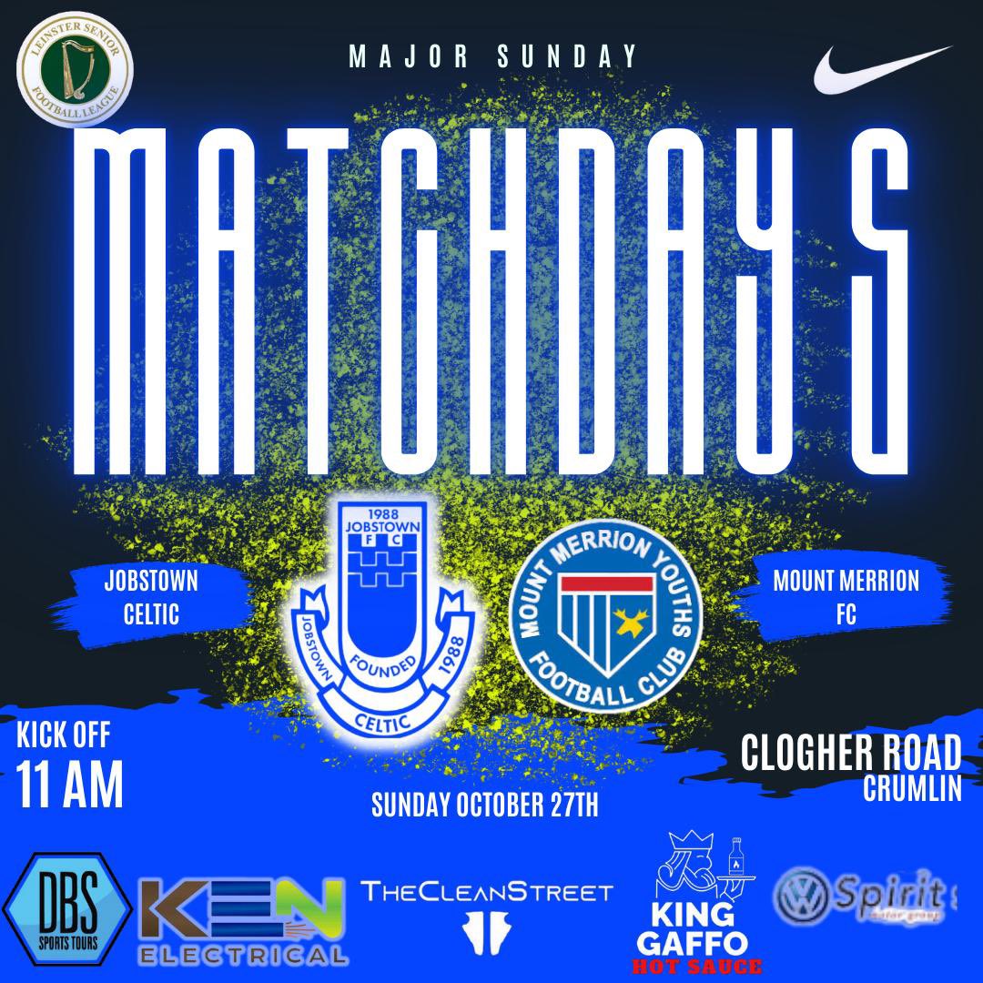 Another big game against a good side this week all support welcome and appreciated as always <a href="/AlQuinn2015/">LSL Live Update’s</a> <a href="/Jobstown_Celtic/">JOBSTOWN CELTIC FC</a> <a href="/LSLLeague/">Leinster Senior League</a> <a href="/mountmerrion/">Mount Merrion Youths Football Club</a>