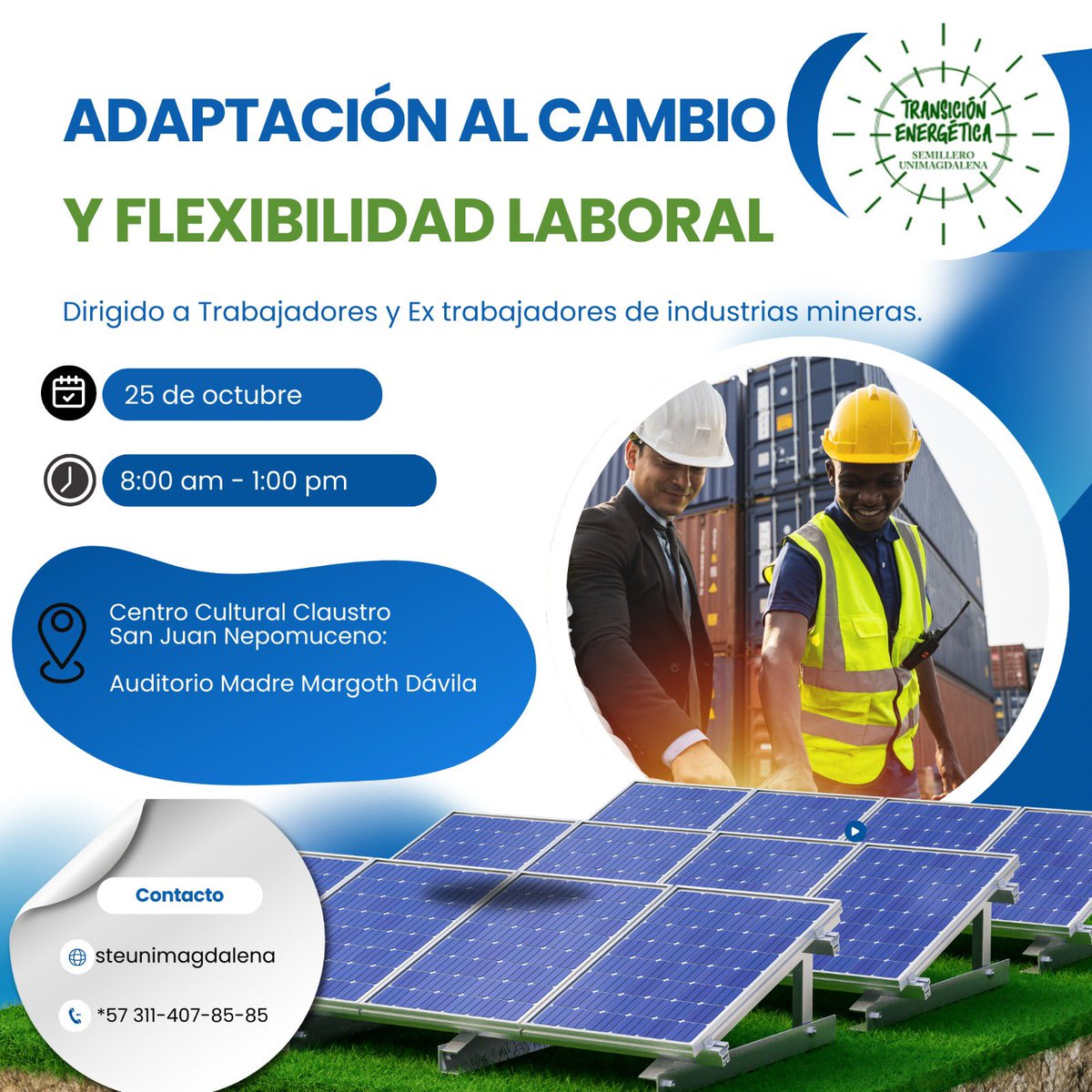 🚨 ¡No te lo pierdas! 🚨
Este 25 de octubre ven al taller “Adaptación al Cambio y Flexibilidad Laboral” 💼⚡️
📅 Cuándo: 25 de octubre
🕗 Hora: 8:00 a.m. - 1:00 p.m.
📍 Dónde: Centro Cultural Claustro San Juan Nepomuceno
Organiza: <a href="/STEunimagdalena/">STEunimagdalena</a> <a href="/unimagdalena/">Universidad del Magdalena</a>