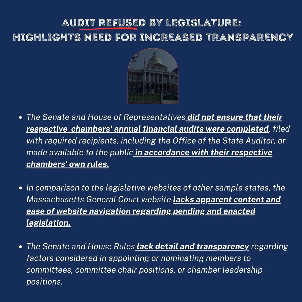 massauditor's tweet photo. Audit refused by Legislature released, highlighting need for increased transparency and accountability. #mapoli

https://t.co/NejNAGoiGo https://t.co/zHiNXz1HsN
