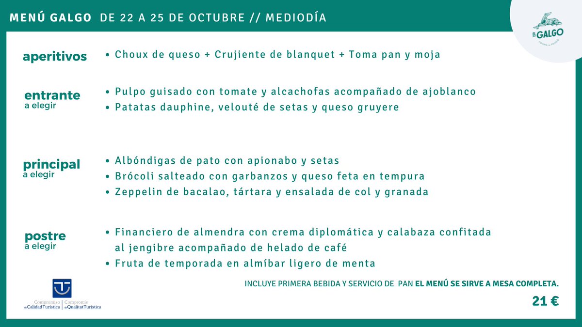 elgalgoelche's tweet photo. [Menú semanal] Esta es nuestra propuesta para los mediodías de martes 22 a viernes 25 de octubre. Os esperamos

📖 Reservas
💻 >> https://t.co/dvg277BRi5
📱>> Whatsapp en el 691 84 67 23 https://t.co/AbHzQ5OBus