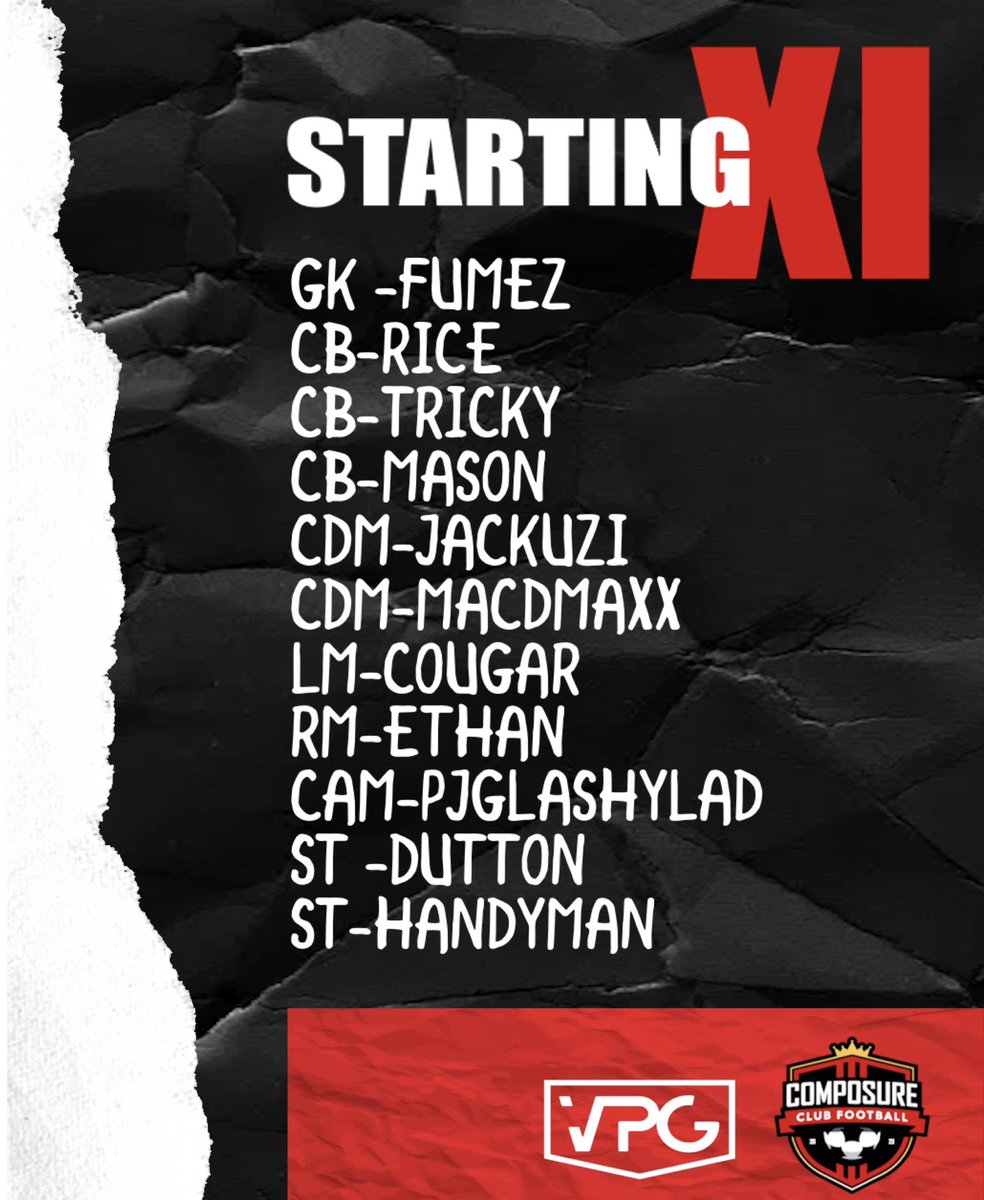RealComposureCF's tweet photo. Our first official line up of the season! Game day 1 line up for all 4 games tonight. Let’s smash it boys
@VPGEurope @OfficialVPG
#proclubs #vpg #virtualprogaming #xbox #EAFC #FIFA https://t.co/rmYndh8TMV