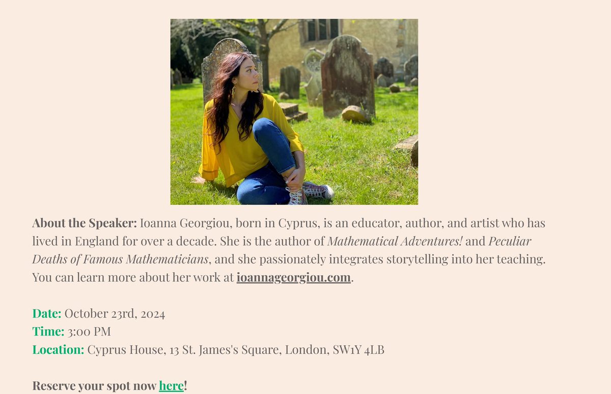 This Wednesday! "Maths and murder: unexpected stories from maths" at the welcoming space of <a href="/culturalchcuk/">Cyprus in UK - Culture</a> 
Eventbrite link in first comment #maths #Storytelling #mathsteacher