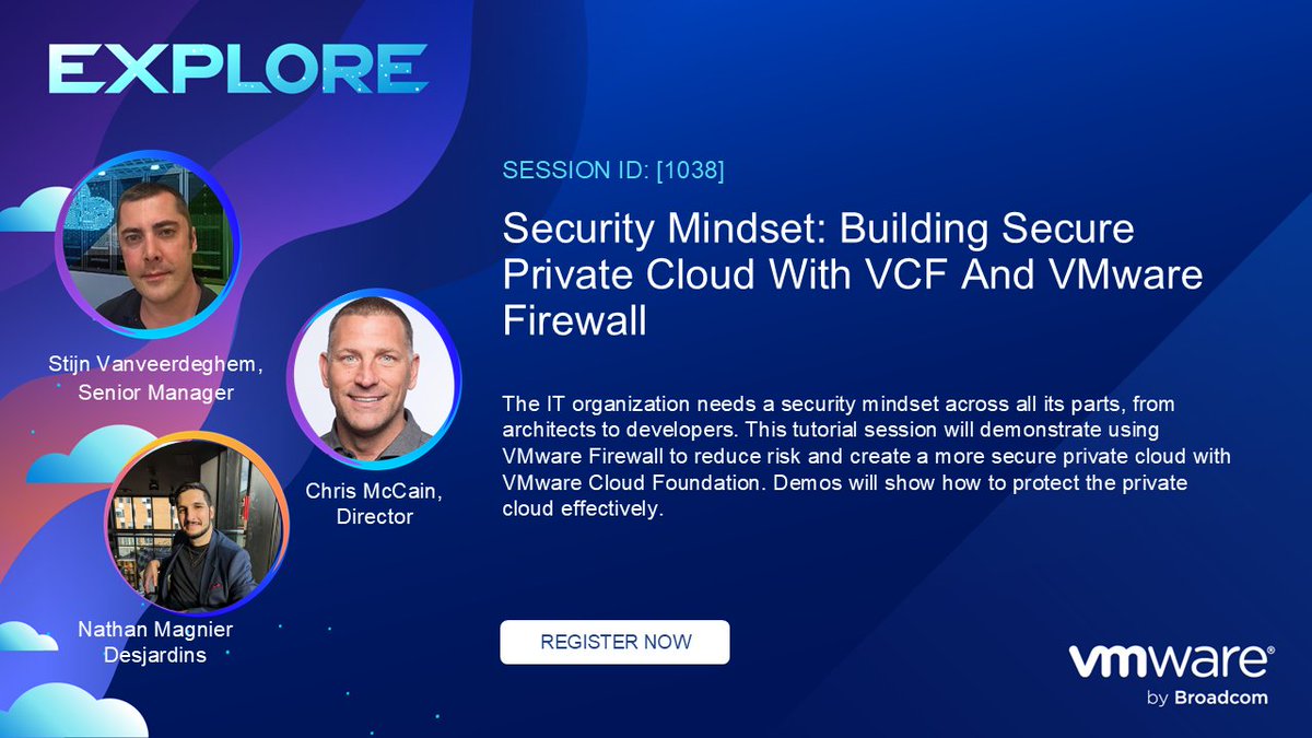 Join this tutorial session at #VMwareExplore in Barcelona where <a href="/hcmccain/">chris mccain</a> and <a href="/svanveer/">Stijn Vanveerdeghem</a> will demonstrate using VMware #Firewall to reduce risk and create a more secure private #cloud with <a href="/VMware/">VMware</a> Cloud Foundation. Register today and save your seat!
brcm.tech/4ffcIVQ