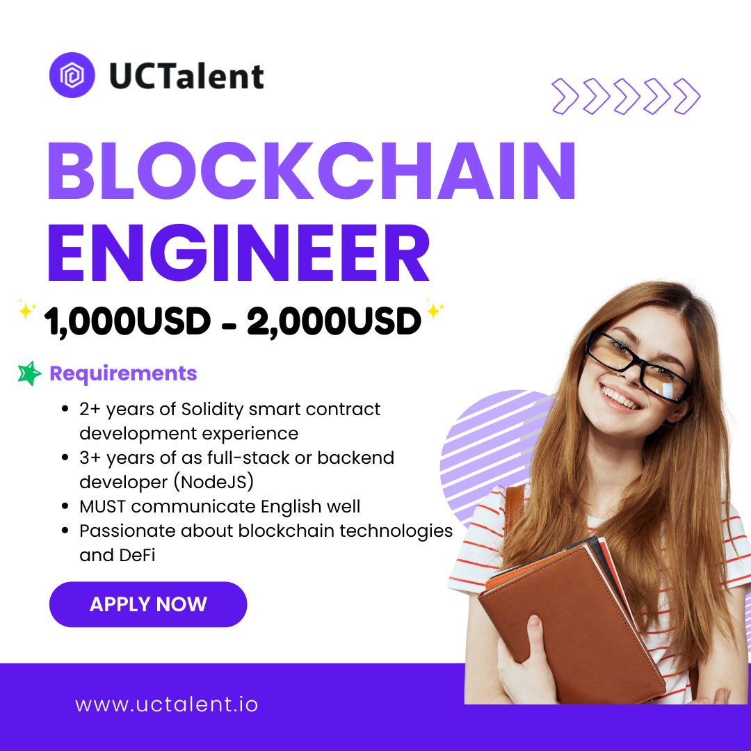 UCTalent_io's tweet image. 🔥✨𝗕𝗿𝗶𝗻𝗴 𝗬𝗼𝘂𝗿 𝗦𝗸𝗶𝗹𝗹𝘀 𝘁𝗼 𝗪𝗲𝗯𝟯 &amp;amp; 𝗕𝗹𝗼𝗰𝗸𝗰𝗵𝗮𝗶𝗻!✨🔥

Take the lead as a Blockchain Engineer (Solidity). Join a dynamic team and enjoy competitive benefits. 

#BlockchainEngineer #Web3Careers #smartcontracts #blockchain #UCTalent #hiring