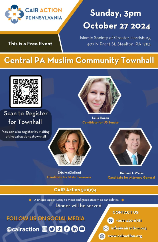 AutumnE55's tweet photo. CAIR Action #PA #TownHall Featuring #LeilaHazou and #RichardWeiss

Join the Council on American-Islamic Relations (@CAIRNational) for a town hall featuring Candidate for #USSenate Leila Hazou, Candidate for #StateTreasurer Erin McClellan, and Candidate for #AttorneyGeneral Richard Weiss. #Pennsylvania #VOTE!

Support your @GreenPartyofPA candidates and ask them any questions you may have about their candidacy! @GreenPartyUS 

#Dinner will be served, and you are asked to #register by clicking here or at https://t.co/DpKnbjJB5w 

Thank you!💚

https://t.co/ybcXYzmp2k  #leilahazou #richardweiss