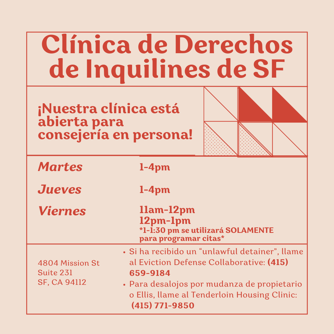 ¡Es una semana muy emocionante en nuestra clínica de derechos de inquilines de SF!❤️

It’s an exciting week at our SF tenant rights clinic!❤️