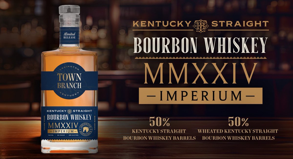 Introducing our latest limited Release: Town Branch Imperium MMXXIV Kentucky Straight Bourbon. A 50% blend of our new Kentucky Straight Wheated Bourbon &amp; 50% of our Kentucky Straight Bourbon. Only the finest barrels were hand-selected for this year’s blend!🥃