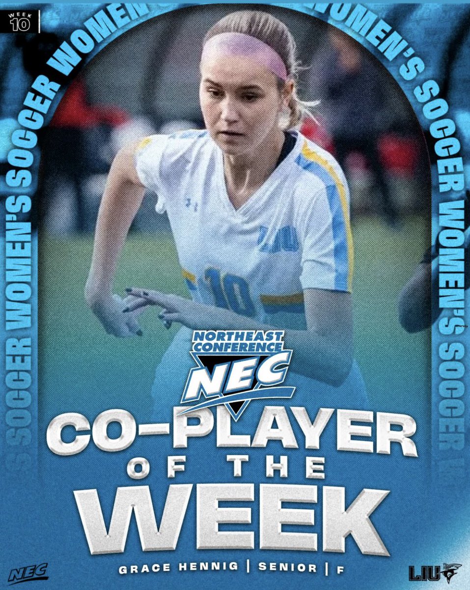 Congratulations to our very own Grace Hennig for being the NEC Co-Player of the Week!!
#liuwsoc #liuathletics #longislanduniversity #finsup #nec #NECWSOC #ncaa
