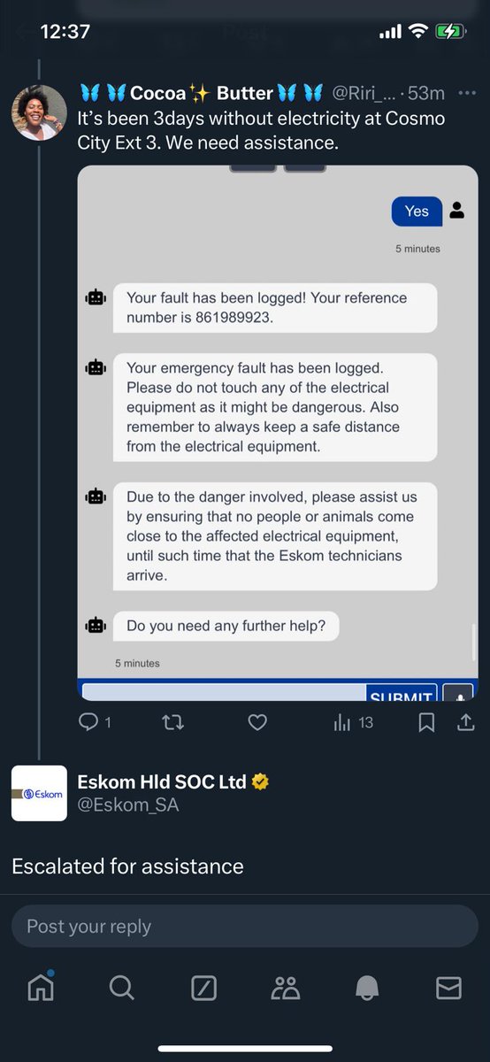 Rapmasha's tweet photo. Tombstone will be day 7 without electricity at Cosmo City ext 3 with several calls logged without any help https://t.co/cxP4953iHq