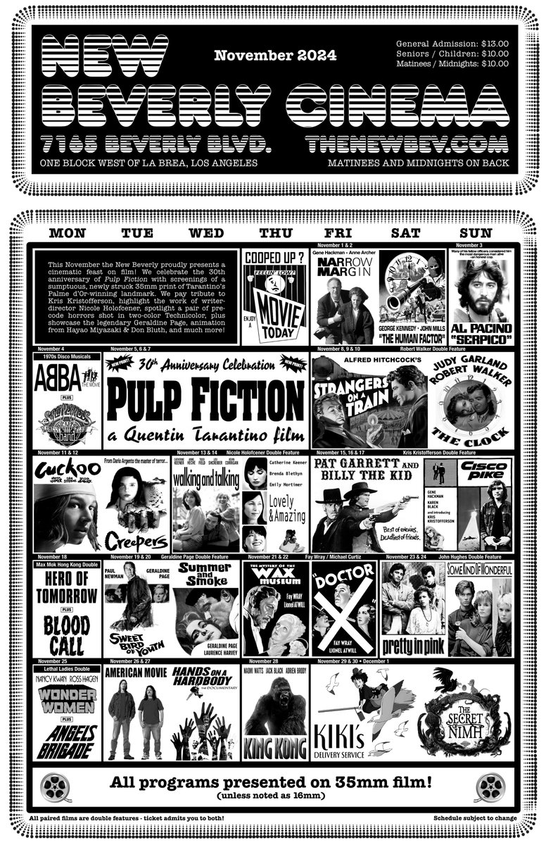 newbeverly's tweet photo. Enjoy a feast of film – all in glorious 35mm – this November at the New Bev! Let us know what you’re most excited to see. Advance tickets for all shows available online now: https://t.co/6CRglpyqKL https://t.co/cegugFX3dA