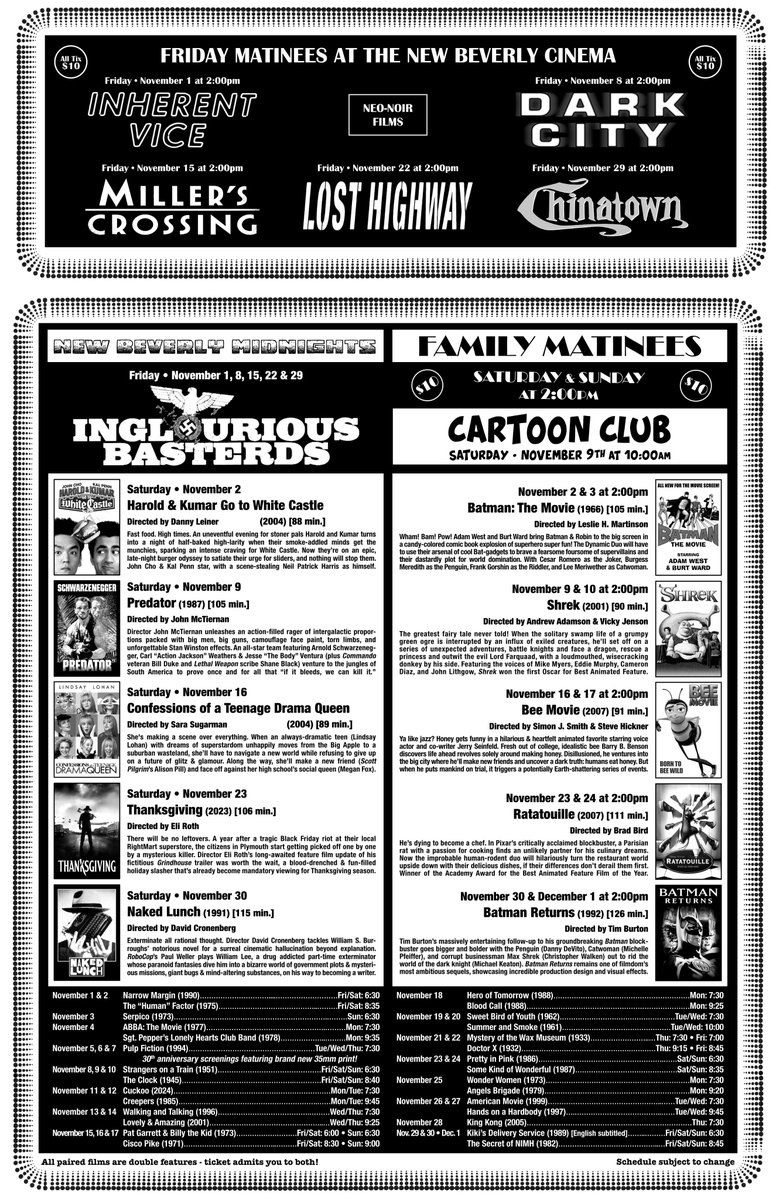 newbeverly's tweet photo. Enjoy a feast of film – all in glorious 35mm – this November at the New Bev! Let us know what you’re most excited to see. Advance tickets for all shows available online now: https://t.co/6CRglpyqKL https://t.co/cegugFX3dA