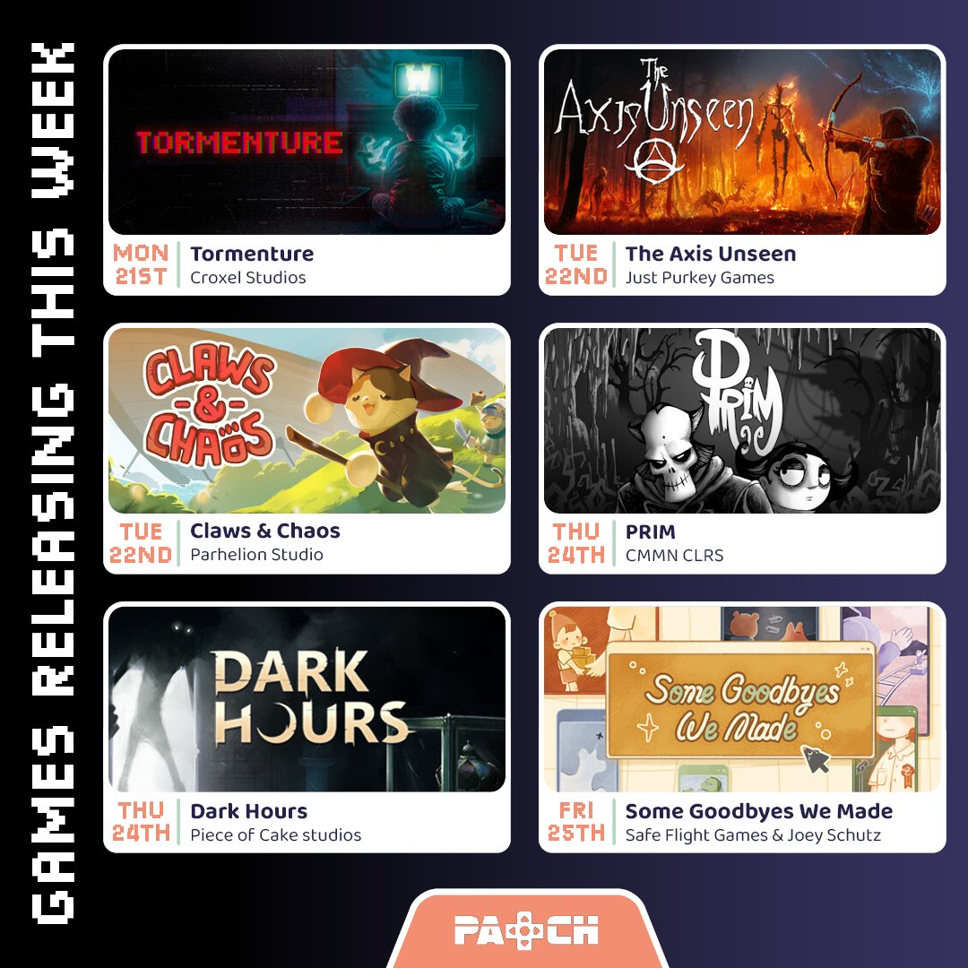 Patch Magazine | Indie Gaming (@thepatchmag) on Twitter photo a great mix of indie games releasing this week 🤩
good luck for launch day, devs!
<a href="/croxelstudios/">TORMENTURE - Croxel Studios</a>
<a href="/NPurkeypile/">Nate Purkeypile: Solo Indie Dev🤘🏹🔥-🏎️💥🎸-🔪</a>
<a href="/ClawsNChaos/">Claws & Chaos</a>
<a href="/PRIM_adventure/">PRIM Adventure Game ➡️ OUT NOW!</a>
<a href="/DarkHoursGame/">Dark Hours 👻 OUT NOW ⭐</a>
@GoodbyesWeMade <a href="/SchutzJoey/">Joey Schutz</a> a great mix of indie games releasing this week 🤩
good luck for launch day, devs!
<a href="/croxelstudios/">TORMENTURE - Croxel Studios</a>
<a href="/NPurkeypile/">Nate Purkeypile: Solo Indie Dev🤘🏹🔥-🏎️💥🎸-🔪</a>
<a href="/ClawsNChaos/">Claws & Chaos</a>
<a href="/PRIM_adventure/">PRIM Adventure Game ➡️ OUT NOW!</a>
<a href="/DarkHoursGame/">Dark Hours 👻 OUT NOW ⭐</a>
@GoodbyesWeMade <a href="/SchutzJoey/">Joey Schutz</a>