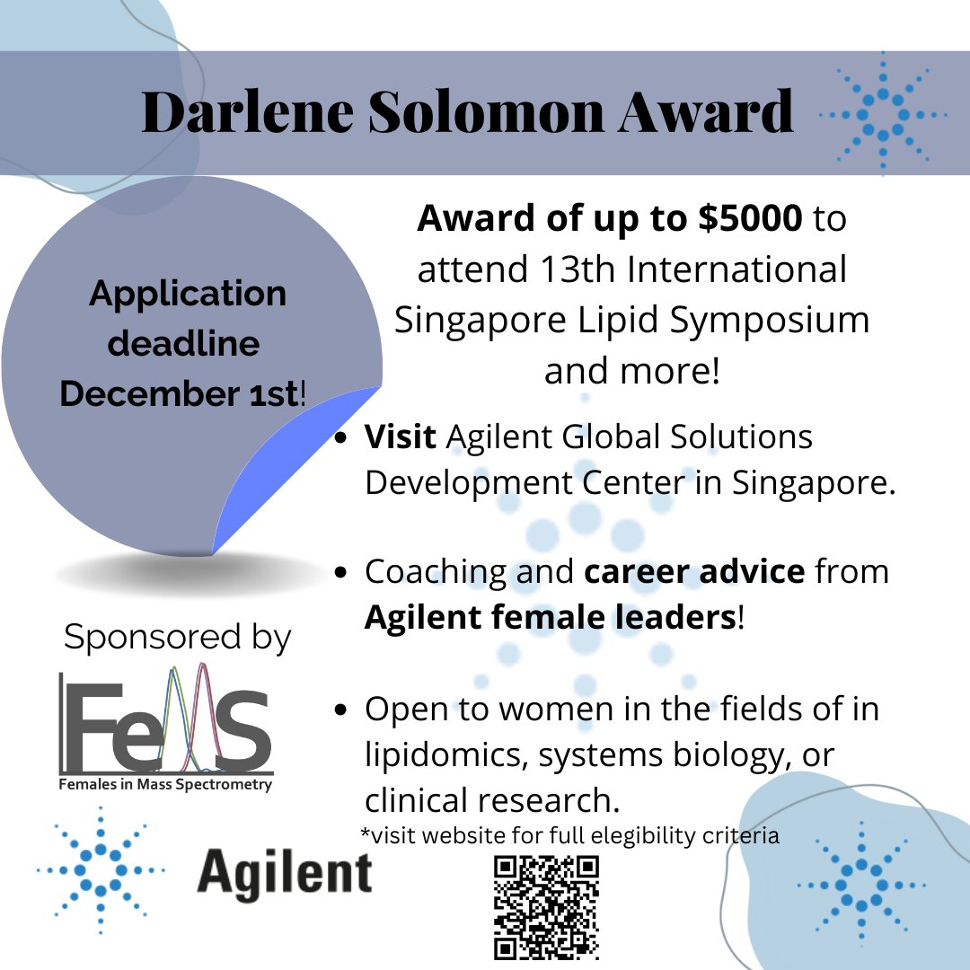 Females in Mass Spectrometry (FeMS) (@femalesinms) on Twitter photo The Darlene Solomon Award applications for the 13th #ISLS are now OPEN ❕
📅 Application deadline: 1st December
More information ➡ femalesinms.com/darlene-solomo…
Application ➡ airtable.com/appuR3EVJ32Wer…
Co-sponsored by <a href="/Agilent/">Agilent Technologies</a> The Darlene Solomon Award applications for the 13th #ISLS are now OPEN ❕
📅 Application deadline: 1st December
More information ➡ femalesinms.com/darlene-solomo…
Application ➡ airtable.com/appuR3EVJ32Wer…
Co-sponsored by <a href="/Agilent/">Agilent Technologies</a>