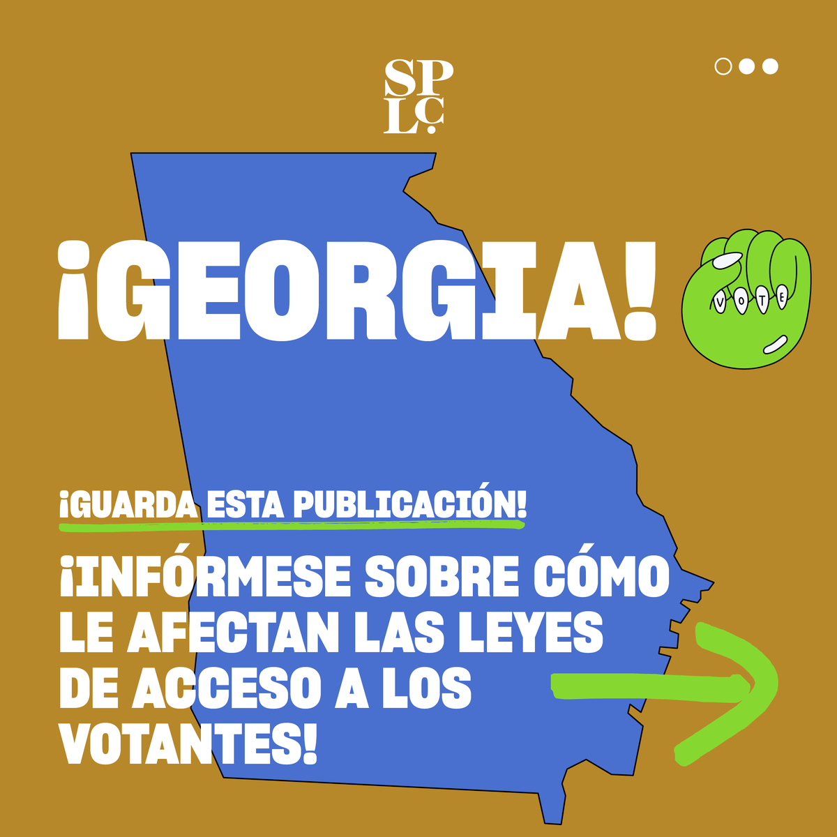 splcenter's tweet photo. Los electores que votan en Georgia pueden encontrarse con leyes aprobadas recientemente que podrían suprimir el voto. ¡Asegúrese de estar preparado para emitir su voto el día de las elecciones! Aprenda más: https://t.co/w1aOxA9pcX #Decidimos https://t.co/IUSrdbCZel