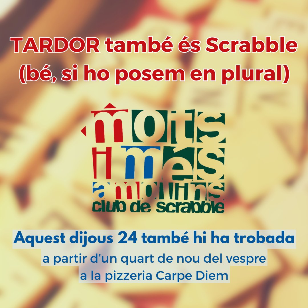 Sí, ja sabem que no han passat dues setmanes, però és que la que ve és la castanyada, què hi farem… doncs, res, retoquem el calendari!
#scrabbleencatalà 
#scrabble
#molinsderei
#cultura