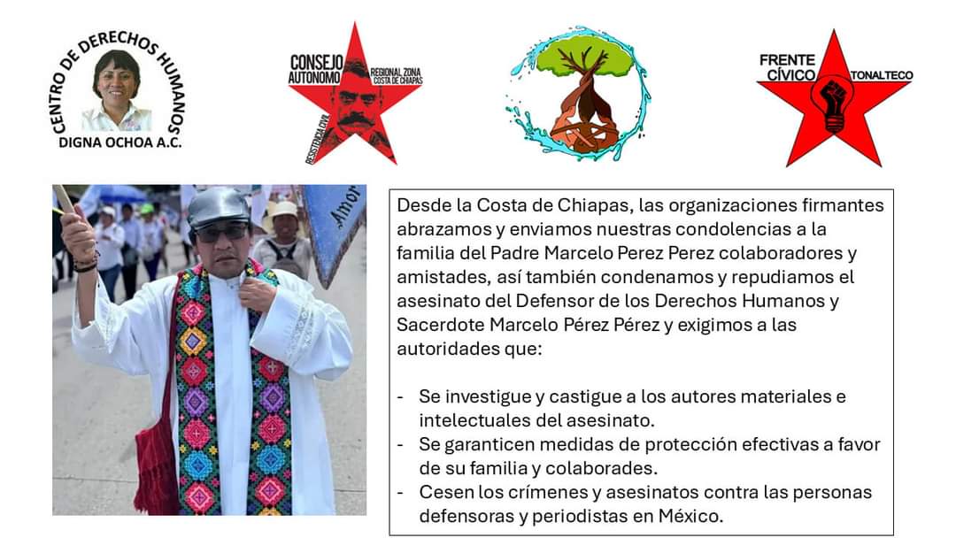 #Chiapas. Condenamos enérgicamente el asesinato contra el Padre Marcelo y exigimos se investigue y castigue a los actores materiales e intelectuales.