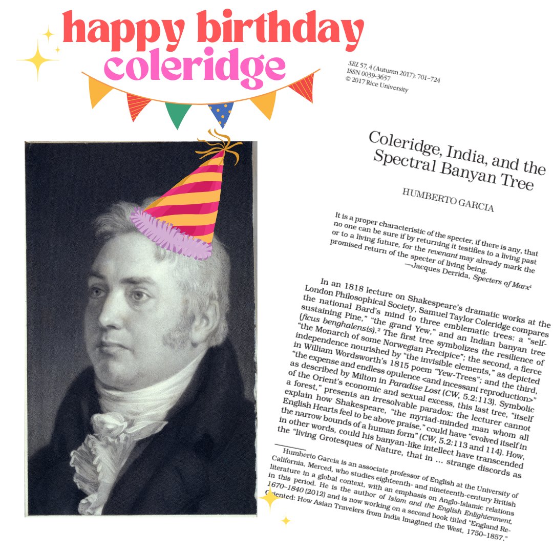Happy BDay, Coleridge! Born #OTD 1772, Coleridge is known for the albatross of "Rime of the Ancient Mariner." Garcia highlights a different image that haunted his Englishness: the Indian banyan tree (SEL 57,4) <a href="/ProjectMUSE/">Project MUSE</a> buff.ly/3YxWVfg Image: British Library C.126.c.10