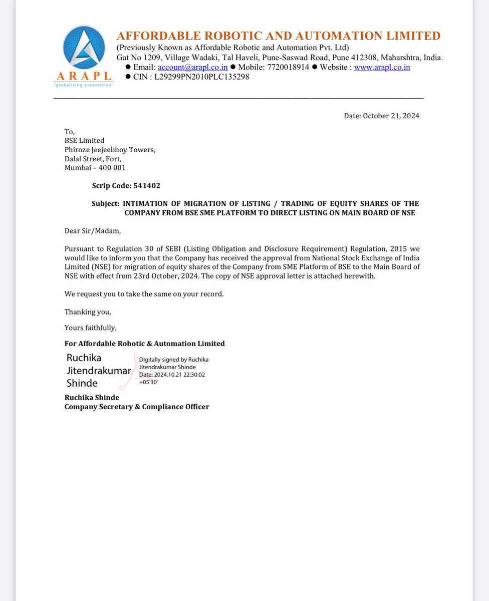 sacheendrashet1's tweet image. Tomorrow onwards #affordablerobotics  will trade on NSE mainboard.