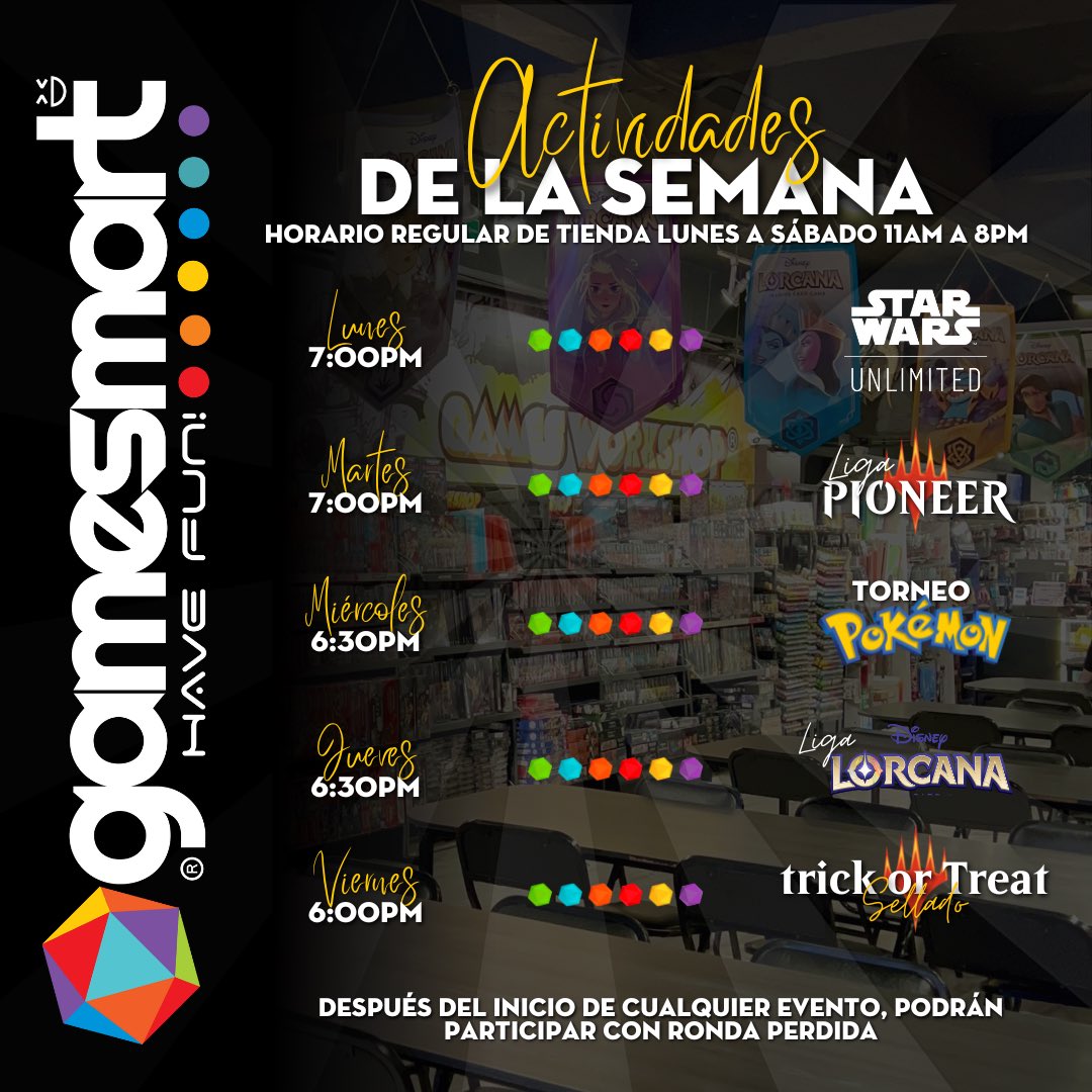 ¡Los esperamos con mucha diversión!
#HaveFun #Gamesmart #gamesworkshop #SWU #Pokémontcg #MTG #LorcanaTCG