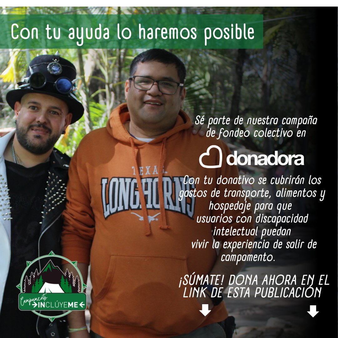 ¡Únete a nuestra campaña en <a href="/DonadoraOrg/">Donadora</a> ayuda a que personas con discapacidad intelectual asistan a un campamento inolvidable en la Laguna Larga, Michoacán! 

Serán 2 días de aprendizaje y conexión social. Tu donación hace posible esta gran experiencia👇
donadora.org/campanas/campa…