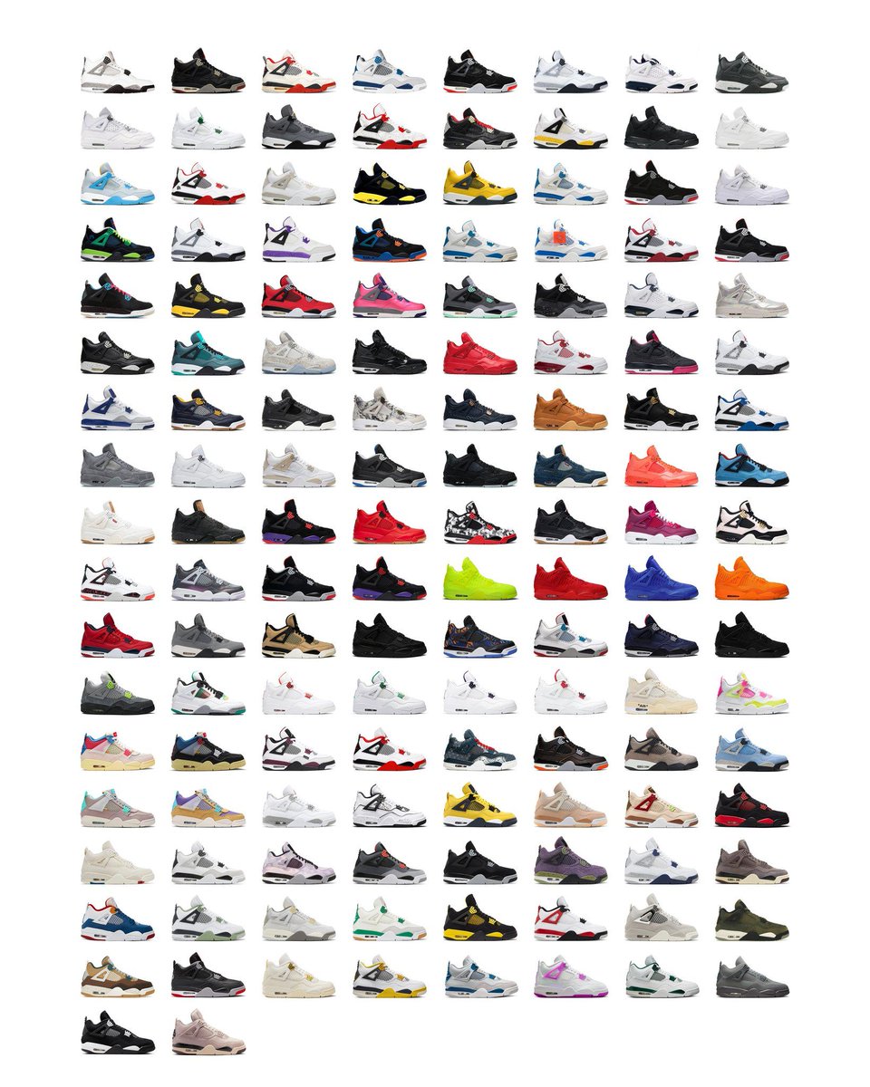 JustFreshKicks's tweet photo. Every Air Jordan 4 colorway ever released 😳 https://t.co/7bVDpfWq2a