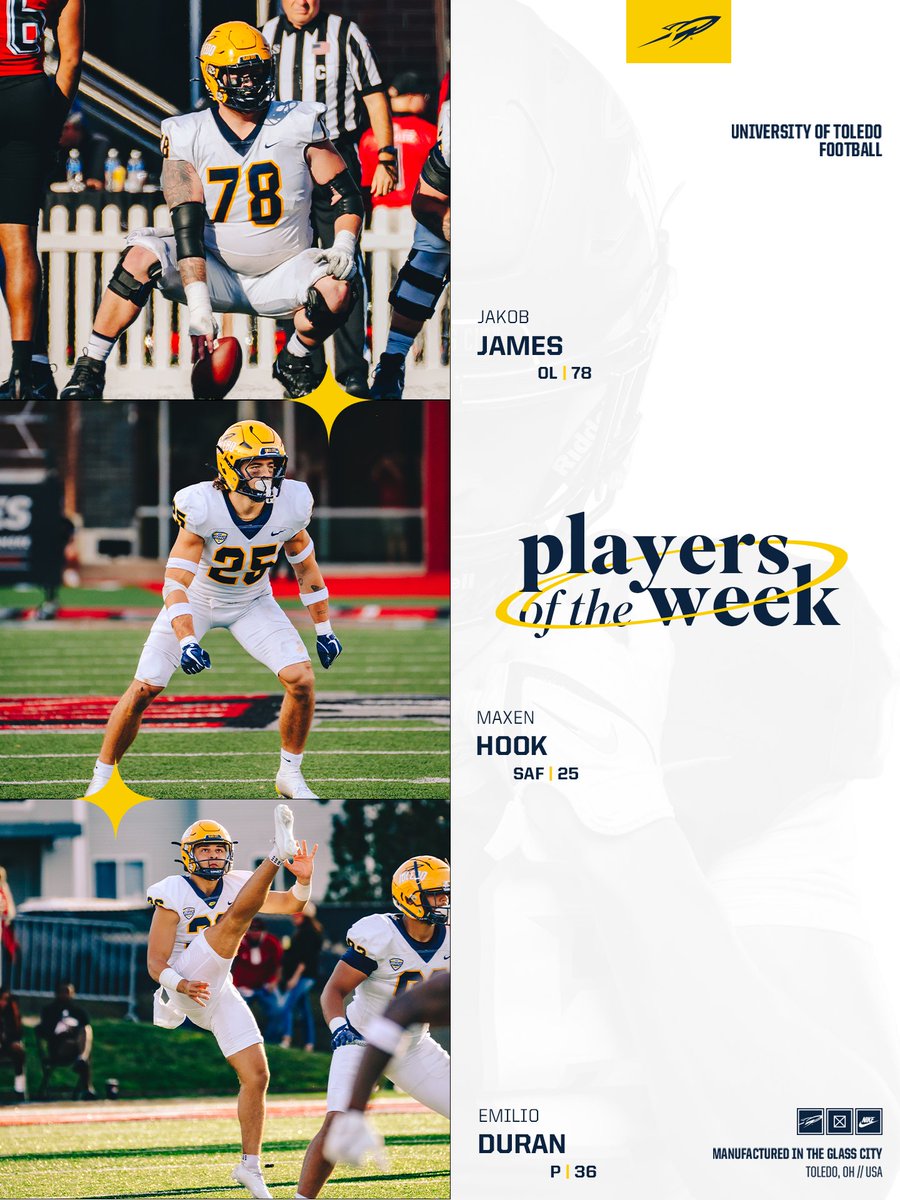 Game 7 Players of the Week! 🚀       

OFF - <a href="/jakobjames00/">Jakob James</a> 
DEF - <a href="/MaxenHook/">Maxen Hook</a> 
ST - <a href="/EmilioDuran2023/">EmilioDuran</a> 

#TeamToledo