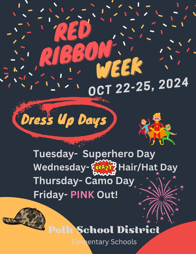 It is finally here! Are you ready for Red Ribbon Week? See dress-up days below.