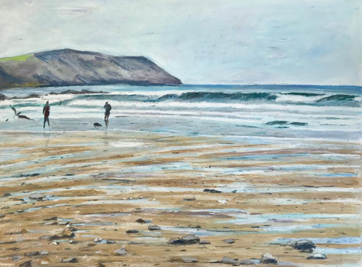 ElizabethL86087's tweet photo. Well, what a great week it’s been #mycreative week. Completed the 1st image this week in oil pastel of Port Nanven/Cot valley, and the 2nd was sold at the RNLI open on the weekend, at Instow, again, another oil pastel @GraniteElements #pastelart #cornwall #beachscenes https://t.co/hiy6ZfVR6Q